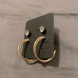 2-pairs sparkle and mini gold hoop earrings set